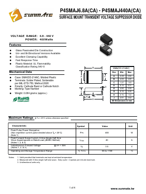 P4SMAJ10 Datasheet PDF SUNMATE electronic Co., LTD