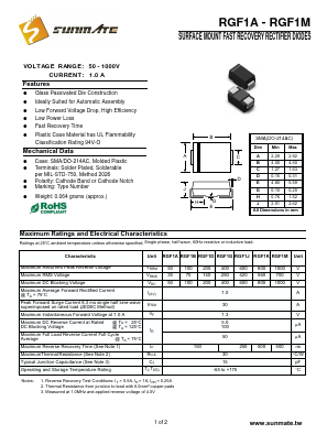 RGF1G Datasheet PDF SUNMATE electronic Co., LTD