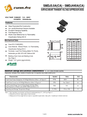SMDJ5.0A Datasheet PDF SUNMATE electronic Co., LTD