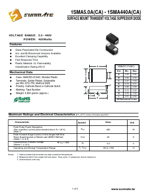 1SMA15CA Datasheet PDF SUNMATE electronic Co., LTD