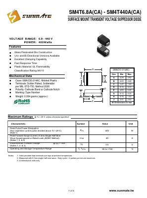 SM4T180A Datasheet PDF SUNMATE electronic Co., LTD