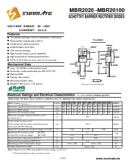 MBR20100 Datasheet PDF SUNMATE electronic Co., LTD