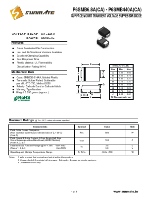 P6SMB15CA Datasheet PDF SUNMATE electronic Co., LTD