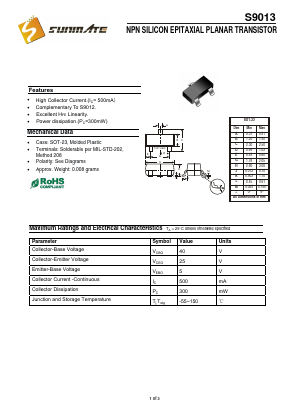 S9013 Datasheet PDF SUNMATE electronic Co., LTD