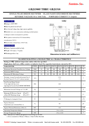 GBJ15005 Datasheet PDF Suntan Capacitors