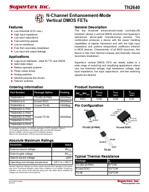 TN2640N3-GP002 Datasheet PDF Supertex Inc
