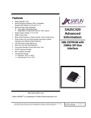 SA25C020LENX Datasheet PDF Saifun Semiconductors