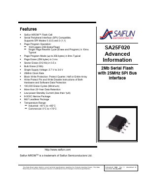 SA25F020LNX Datasheet PDF Saifun Semiconductors