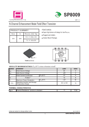SP8009 Datasheet PDF Samhop Mircroelectronics