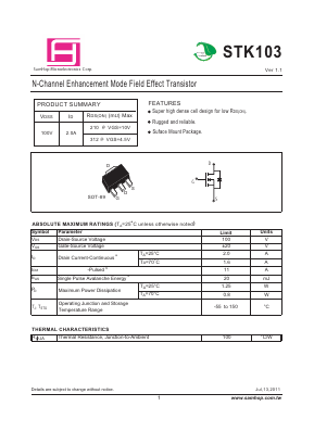 STK103 Datasheet PDF Samhop Mircroelectronics