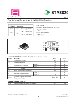 STM8820 Datasheet PDF Samhop Mircroelectronics