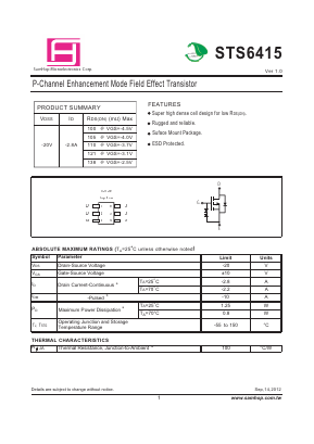 STS6415 Datasheet PDF Samhop Mircroelectronics