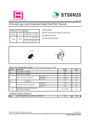 STS6N20 Datasheet PDF Samhop Mircroelectronics