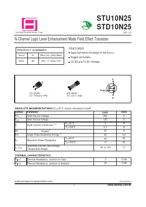 STU10N25 Datasheet PDF Samhop Mircroelectronics