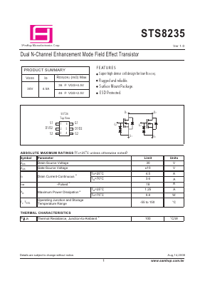 STS8235 Datasheet PDF Samhop Mircroelectronics