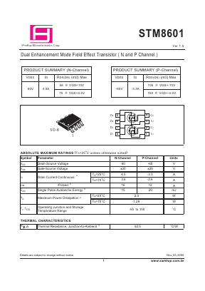 STM8601 Datasheet PDF Samhop Mircroelectronics