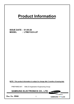 LTM213U3-L07 Datasheet PDF Samsung