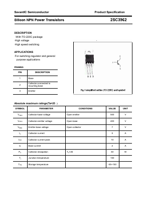 2SC3962 Datasheet PDF SavantIC Semiconductor 