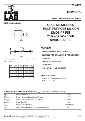 D1203UK Datasheet PDF Semelab - > TT Electronics plc 