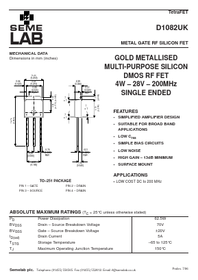 D1082UK Datasheet PDF Semelab - > TT Electronics plc 