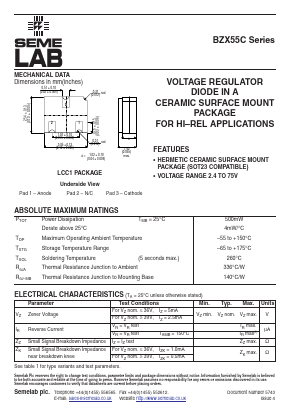 BZX55C68 Datasheet PDF Semelab - > TT Electronics plc 