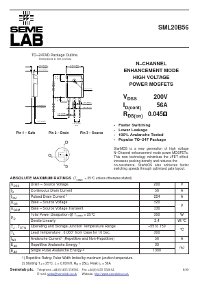 SML20B56 Datasheet PDF Semelab - > TT Electronics plc 