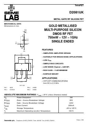 D2081UK Datasheet PDF Semelab - > TT Electronics plc 