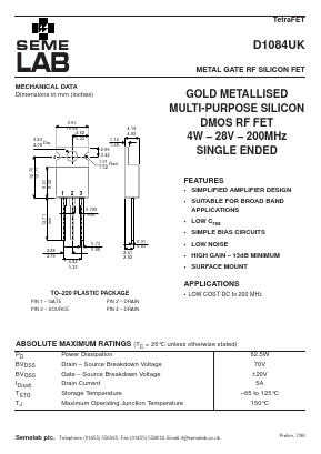 D1084UK Datasheet PDF Semelab - > TT Electronics plc 
