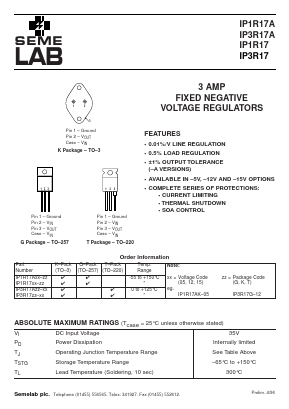 IP1R17-12 Datasheet PDF Semelab - > TT Electronics plc 