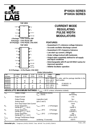 IP1843AJ Datasheet PDF Semelab - > TT Electronics plc 