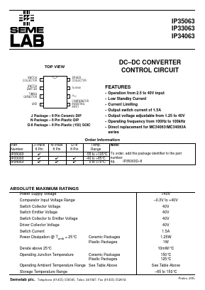 IP34063N Datasheet PDF Semelab - > TT Electronics plc 