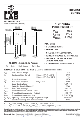 2N7225 Datasheet PDF Semelab - > TT Electronics plc 