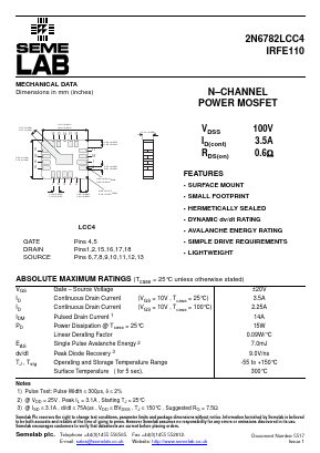 IRFE110 Datasheet PDF Semelab - > TT Electronics plc 