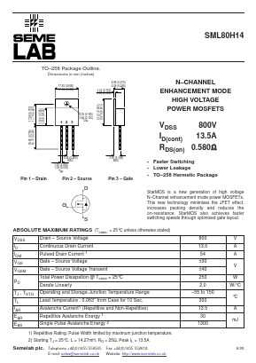 SML80H14 Datasheet PDF Semelab - > TT Electronics plc 