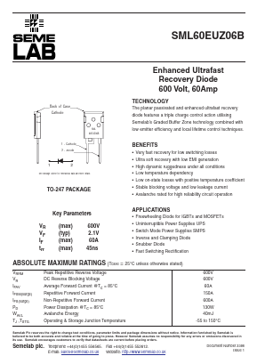 SML60EUZ06B Datasheet PDF Semelab - > TT Electronics plc 