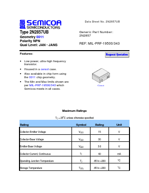 2N2857UB Datasheet PDF Semicoa Semiconductor