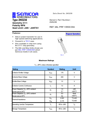 2N5238 Datasheet PDF Semicoa Semiconductor