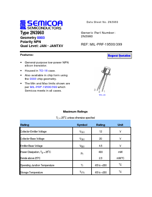 2N3860 Datasheet PDF Semicoa Semiconductor