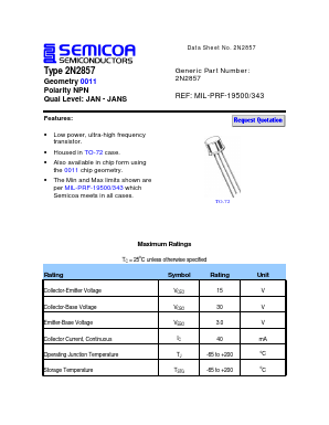 2N2857 Datasheet PDF Semicoa Semiconductor