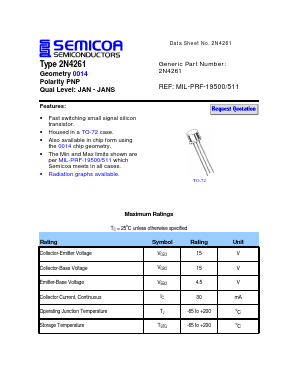 2N4261JX Datasheet PDF Semicoa Semiconductor