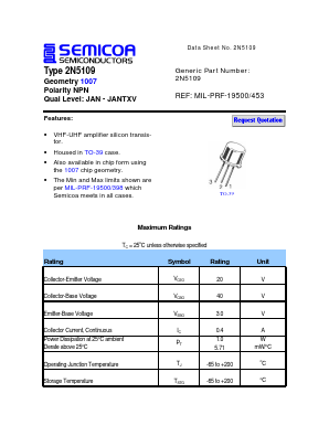 2N5109 Datasheet PDF Semicoa Semiconductor