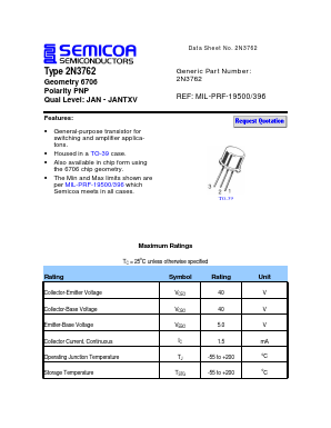 2N3762 Datasheet PDF Semicoa Semiconductor