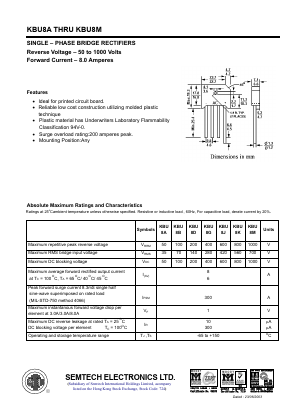 KBU8J Datasheet PDF Semtech Electronics LTD.