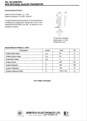 2N4400 Datasheet PDF Semtech Electronics LTD.