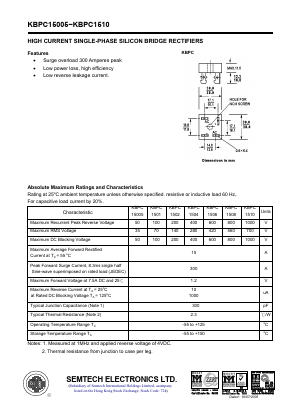KBPC15005 Datasheet PDF Semtech Electronics LTD.