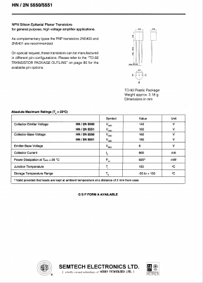 2N5550 Datasheet PDF Semtech Corporation