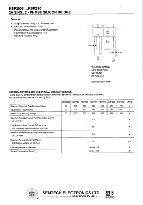 KBP201 Datasheet PDF Semtech Corporation