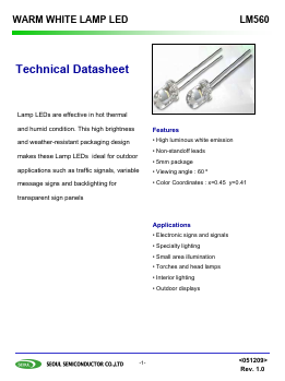 LM560 Datasheet PDF SEOUL SEMICONDUCTOR