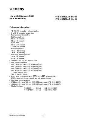 HYB3164400T-50 Datasheet PDF Siemens AG