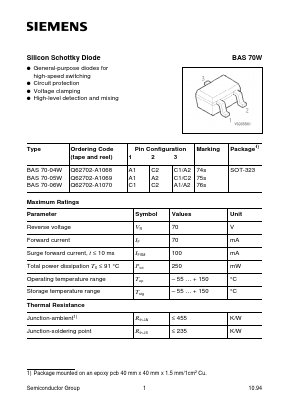 BAS70-06W Datasheet PDF Siemens AG